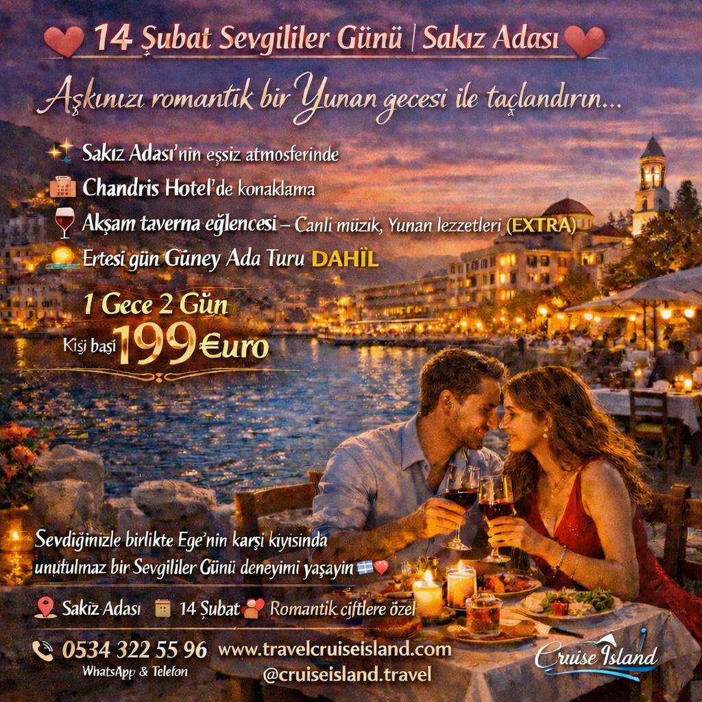 14 Şubat Sevgililer Günü Özel / 1 Gece Konaklamalı Sakız Adası Turu